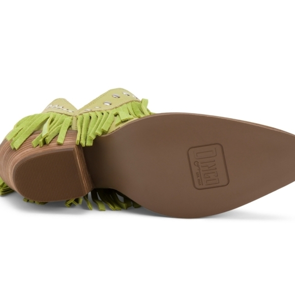 🔹️Dingo🔹️made In Mexico Lime Green Studded Fine And Dandy Fringe Ankle Booties - Picture 3 of 3